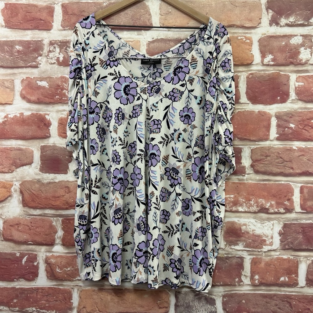 Lane Bryant Top Women's 26/28 Multicolor Floral Ruched Sleeve Casual Shirt - Picture 7 of 9